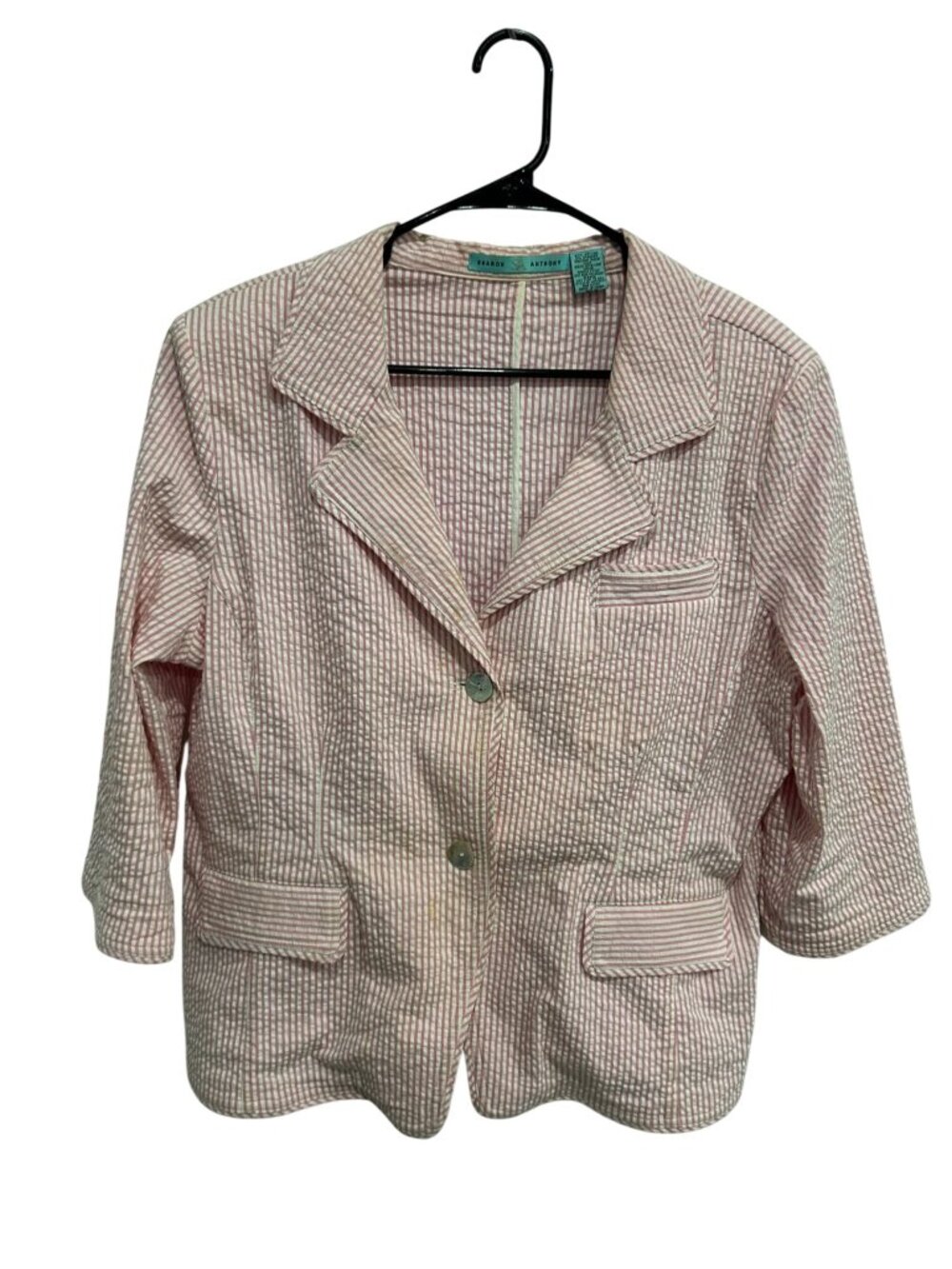 Sharon Anthony XL Pink White Striped Seersucker Blazer Collegiate Preppy